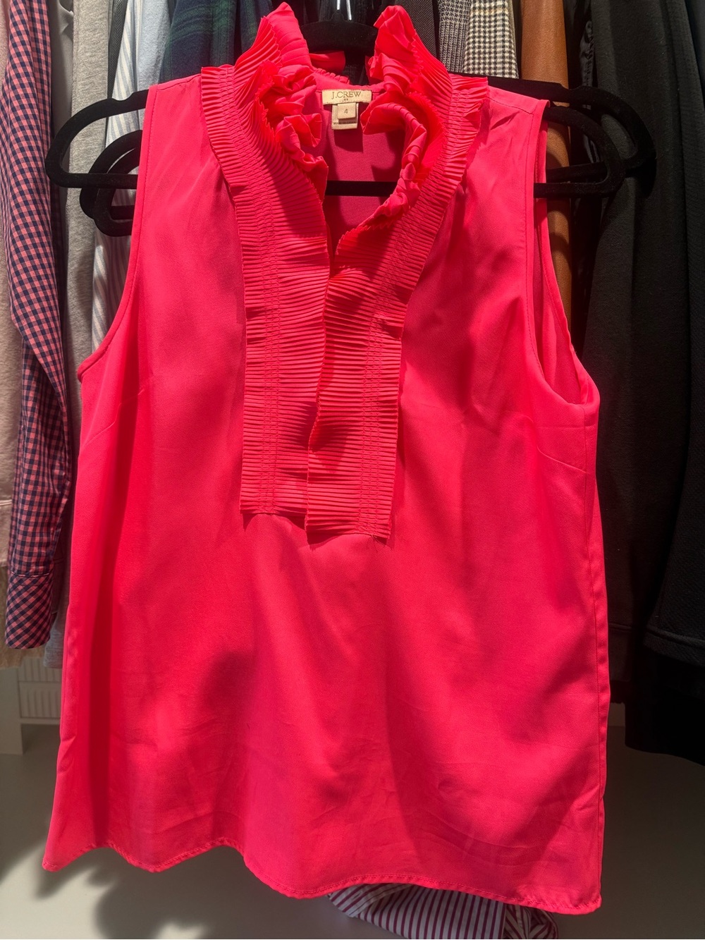J. Crew Hot Pink Ruffle-Trim Sleeveless Blouse